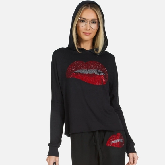 Lauren Moshi Delilah X Crystal Biting Lips hoodie - Picture 5 of 15